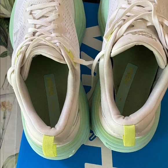 Hoka W Bondi 8 White & Lime Sneakers Women’s 9.5 - Picture 13 of 13